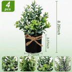 Yoratee 4 Potted Artificial Plants Metal Fake Potted Plant with Iron Pot Mini Greenery Decor Small Faux Plants for Indoor Farmhouse Home Porch Garden Bathroom Room Décor Black