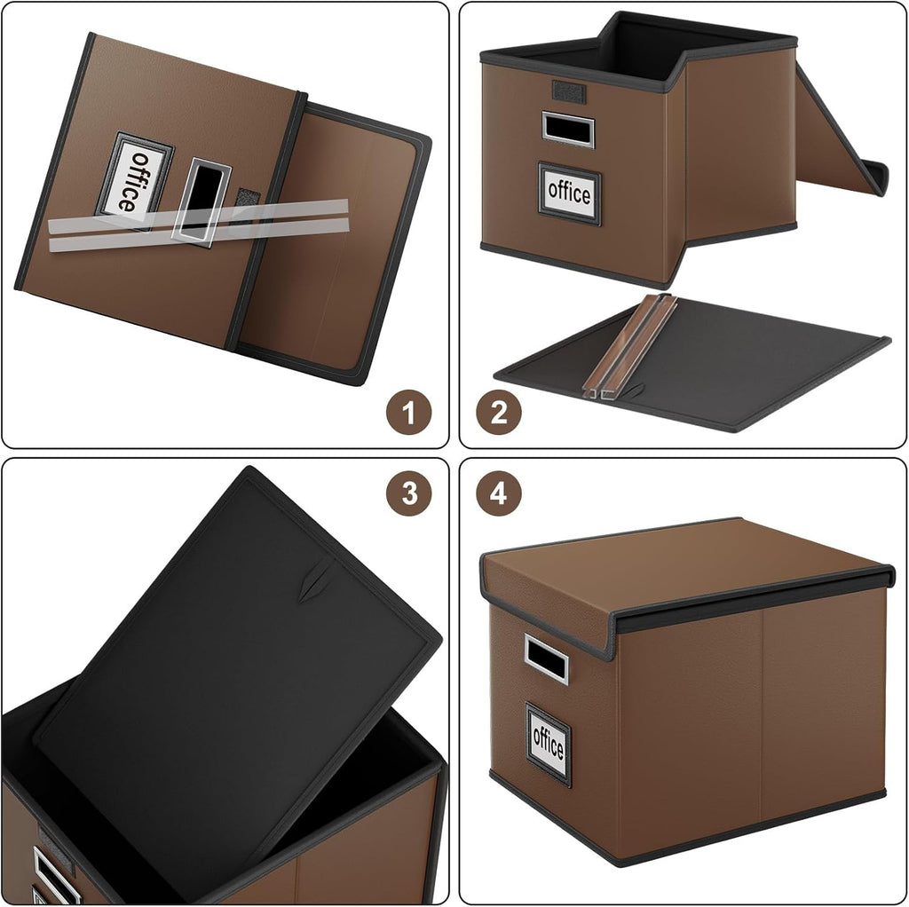 File Organizer Box with Lids, Collapsible File Folder Organizer