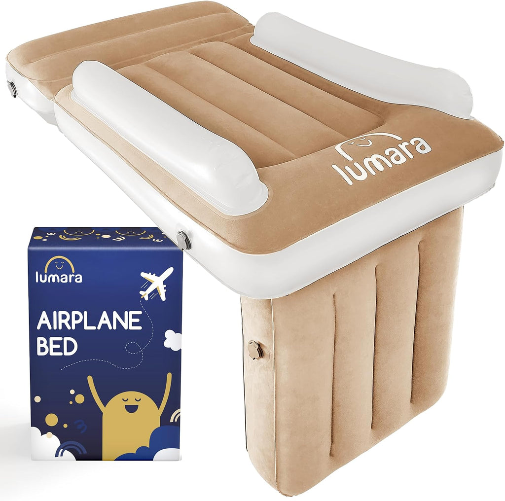 LUMARA Toddler Airplane Bed - Inflatable Airplane Bed for Toddlers, Plane Baby Mattress for Kids - Blow Up Air Mattress for Child Flight Sleep with Safety Belt, Innovative Valves, No Pump Needed