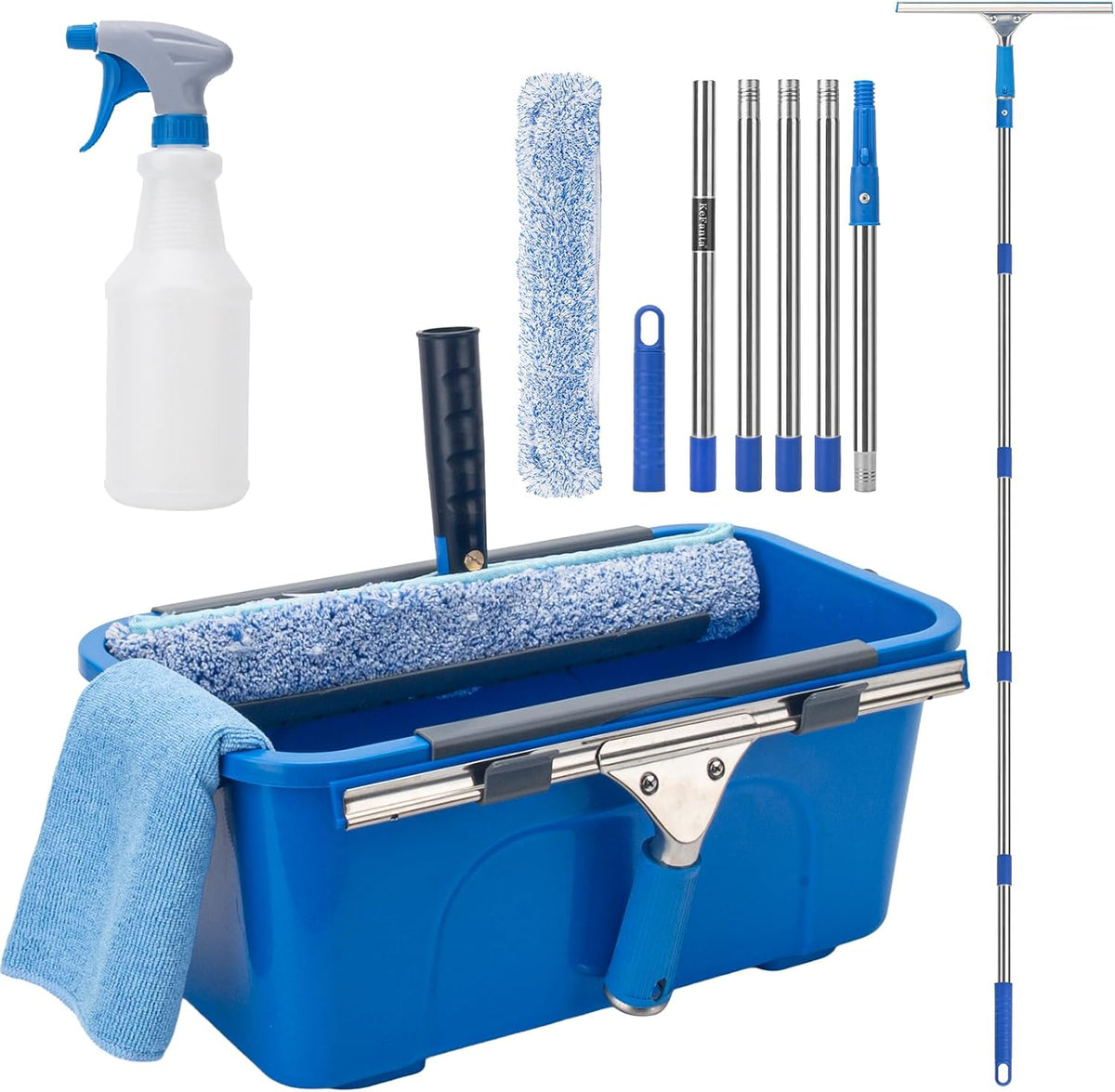 Professional Window Cleaning Kit with 6ft Long Handle, 3 Gallon Bucket