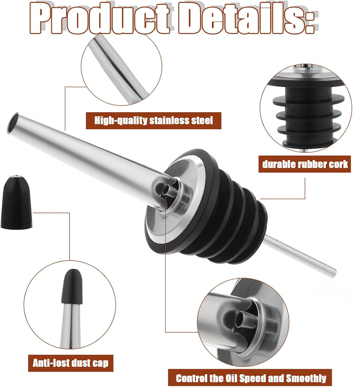 72 Pcs Stainless Steel Liquor Pour Spouts, Bottle Pourers for Alcohol