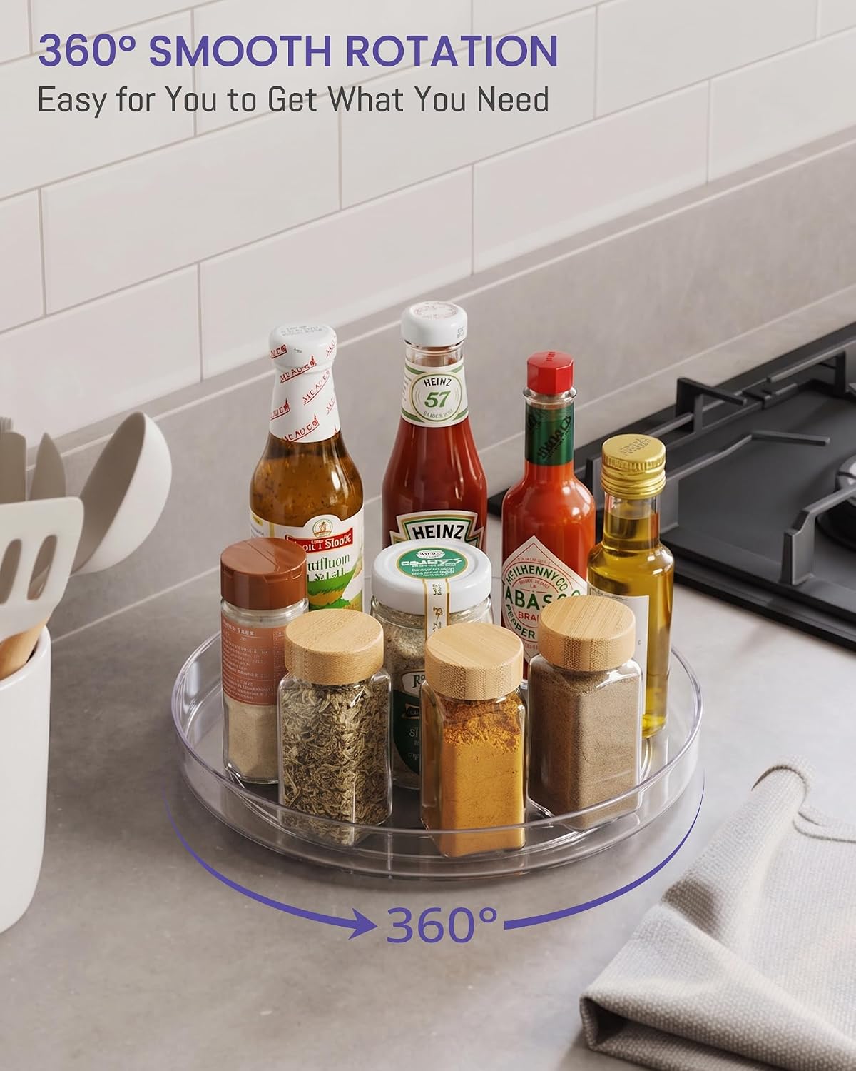 2 Pack 9 Inch Clear Acrylic Lazy Susan 360° Turntable Organizer Spice Rack