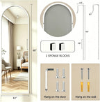 14" x 48" Arched Full Length Mirror White Frame Over Door & Wall Mounted