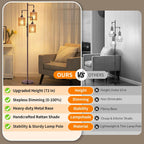 Hotsonic 72" Boho Rattan Tree Floor Lamp, Tall Dimmable Industrial Standing Lamp, Corner Decor Accent Lighting for Living Room, Bedroom, Dining Room, Nursery, Cafe (3 x 800LM Bulbs Included) - Brown