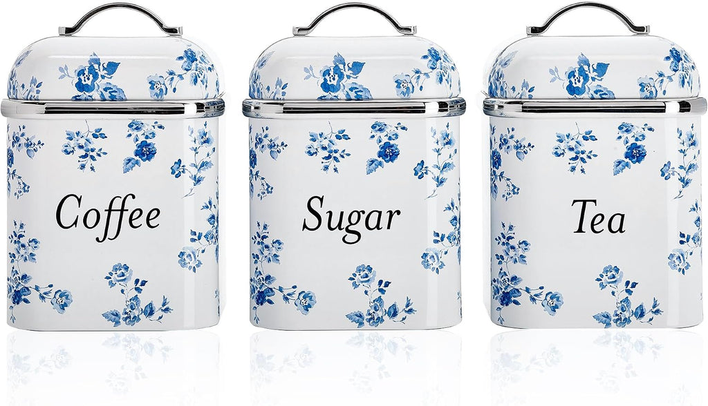Laura Ashley China Rose Coffee Tea Sugar Container Set - Storage Canisters