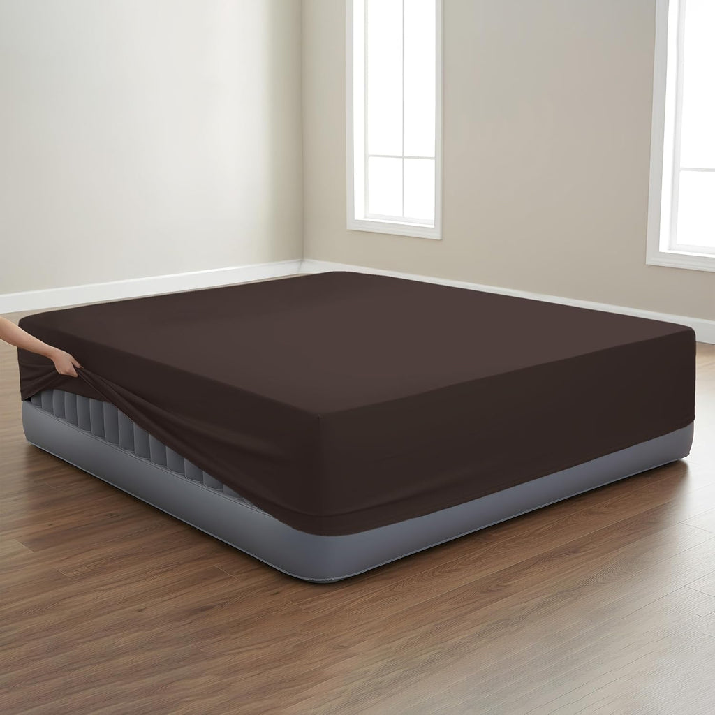 Mocassi Luxury King Air Mattress Fitted Sheet with Smart Pockets, King Size Air Bed Sheets, 16-24 Inch Extra Deep Pocket, Hotel Quality, Soft, Brown