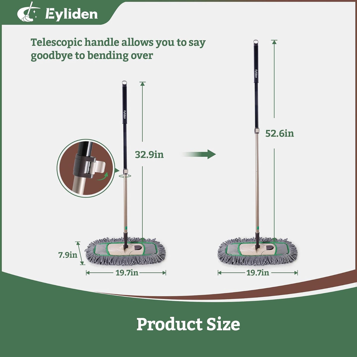 Eyliden Pro Dust Mop for Floor Cleaning, 3 Reusable Microfiber Thicker Pads