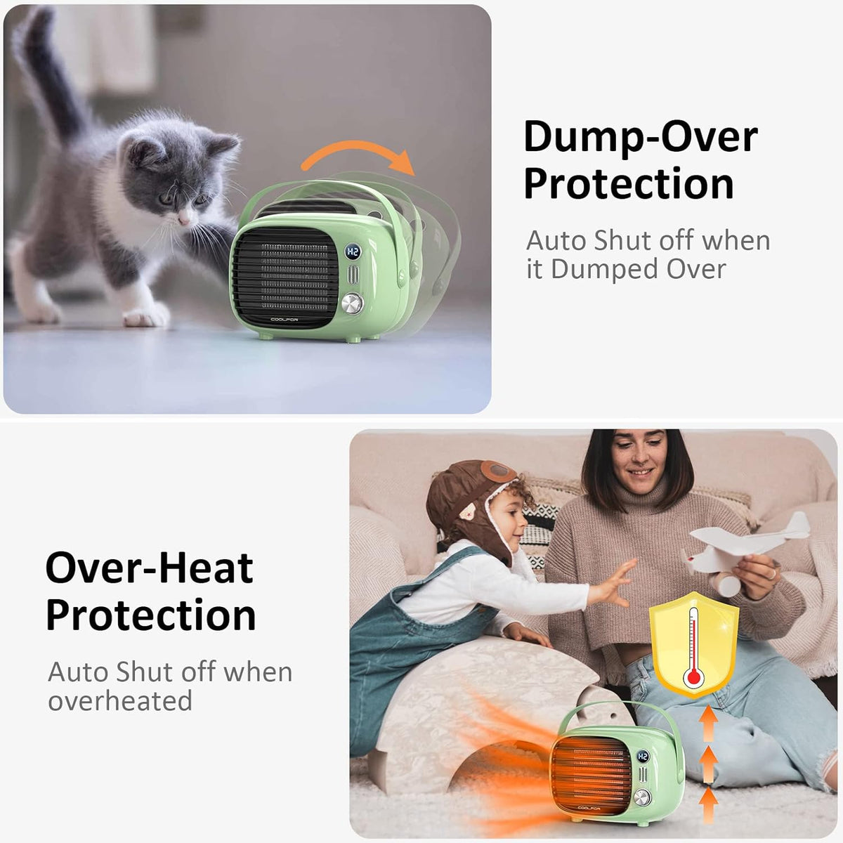 Space Heater, 800W/500W Ceramic Heater with Tip-Over Protection