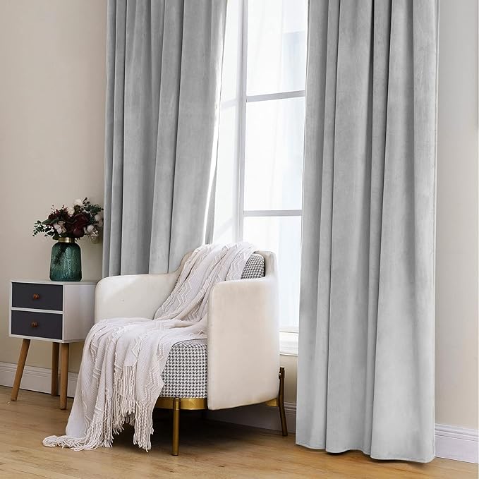 MIULEE Greyish White Velvet Curtains 90 inches 2 Panels - Image 7
