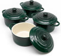 Kook Mini Cocotte, Lids, Handles, Dutch Oven, Set of 4, 12 oz, Forest Green