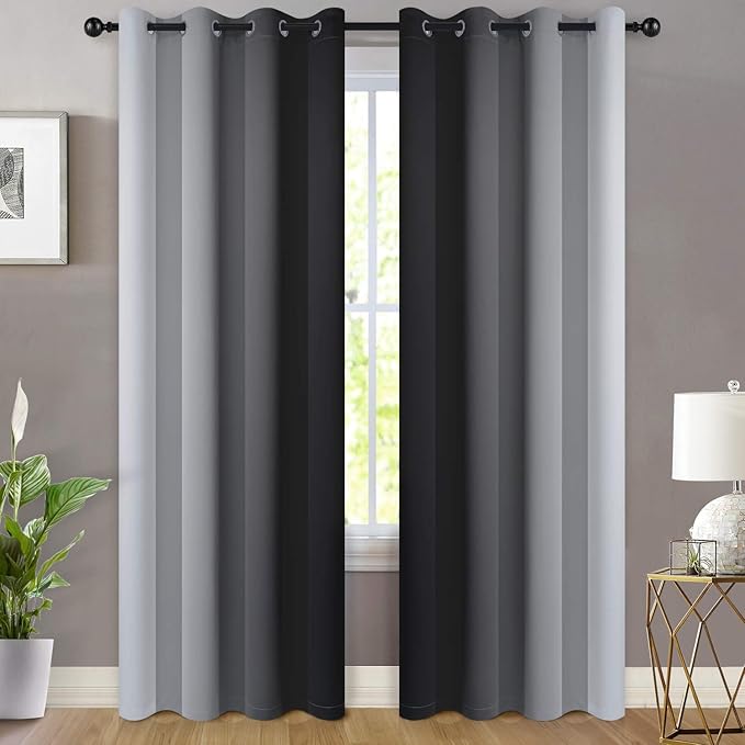Yakamok Greyish White and Black Ombre Curtains - Image 2