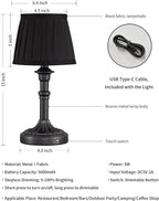 KDG Mottled Silver Cordless Table Lamps Set of 2, Black Fabric Shade Light