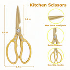 Japanese Gold Kitchen Scissors, Heavy Duty Stainless Steel, Multipurpose Cooking Shears, Dishwasher Safe