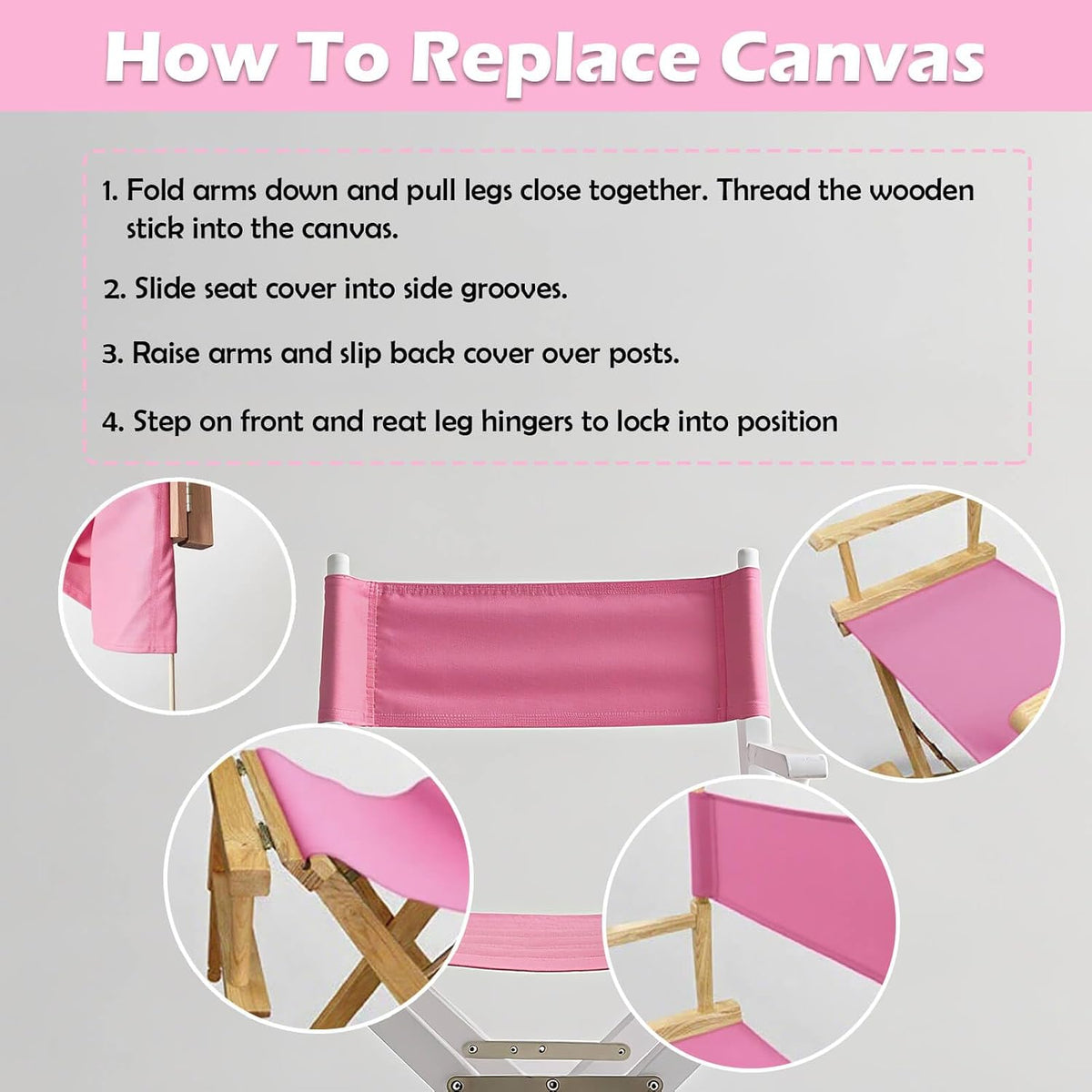 STAY GENT Director's Chair Canvas Replacement Kit 21"L x 8"W - 21"L x 16.5"W Replacement Canvas Durable Cotton Canvas Seat & Back Covers for Home,Model Artist,Makeup,Show Dressing Room, 1 Set Pink