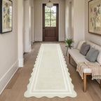 Washable Runner Rug 2.6x8 Kitchen Hallway Scalloped Rugs, Non Skid Stain-Resistant Indoor Rug Soft Entryway Carpet Runner for Bathroom Laundry Room
