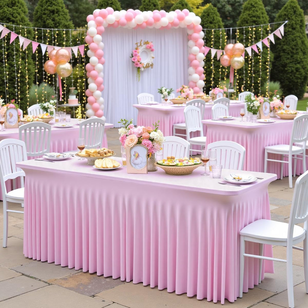 4pk Spandex Tablecloths for 6 Foot Rectangle Tables, Pink Stretch Table Cloth 6ft Fitted Table Cover Desk Skirt for Parties Weddings Birthday Banquet Baby Shower