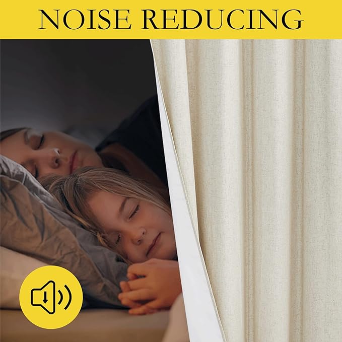 NICETOWN Natural Bedroom Full Blackout Linen Curtain Panels Set of 2, Cold - Image 3
