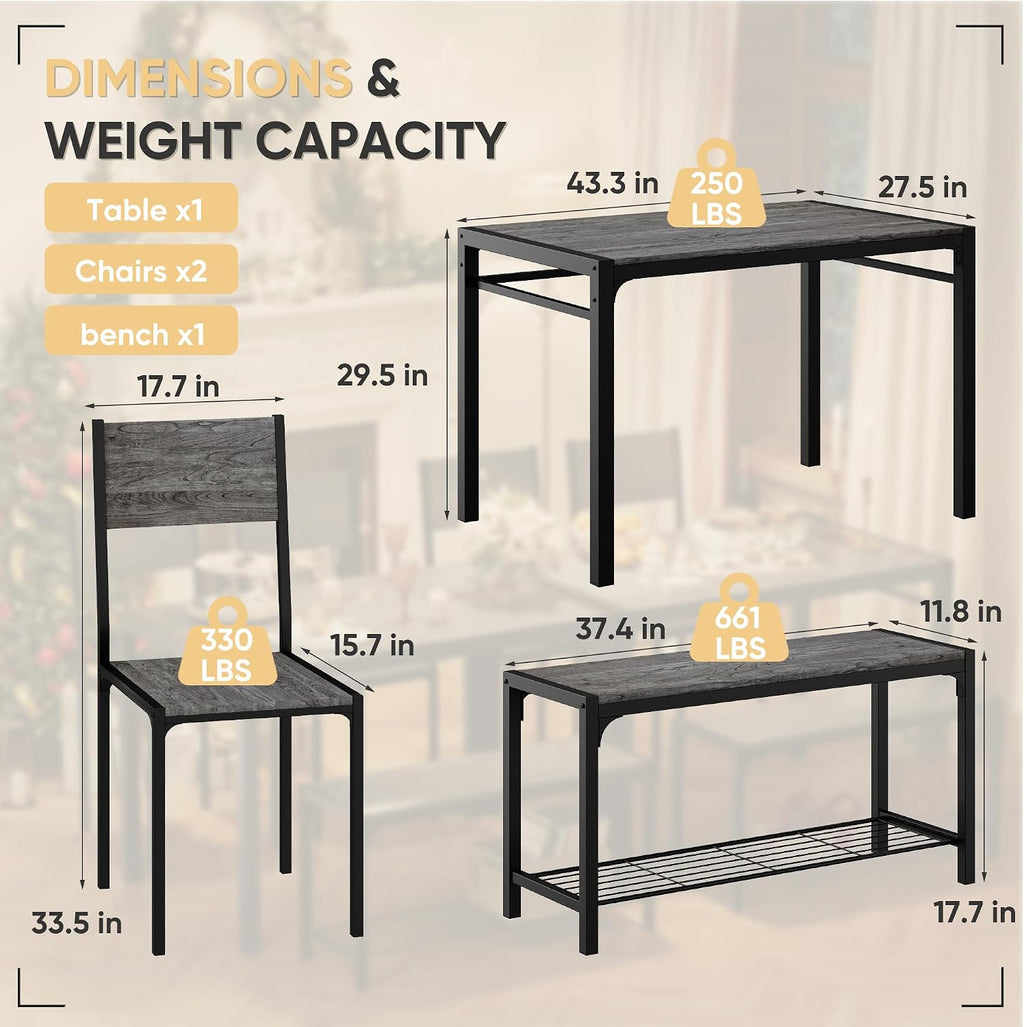 Shahoo Kitchen Table and 2 Chairs for 4 with Bench