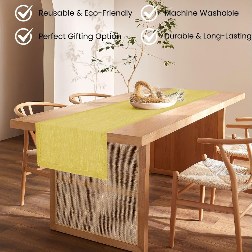 Pure Linen Table Runner 72 inch Long - Soft Durable Washable - Farmhouse Table Runners for Everyday Use Weddings Holidays Christmas - 13x72 Rustic Vintage Dining Table Runner Yellow