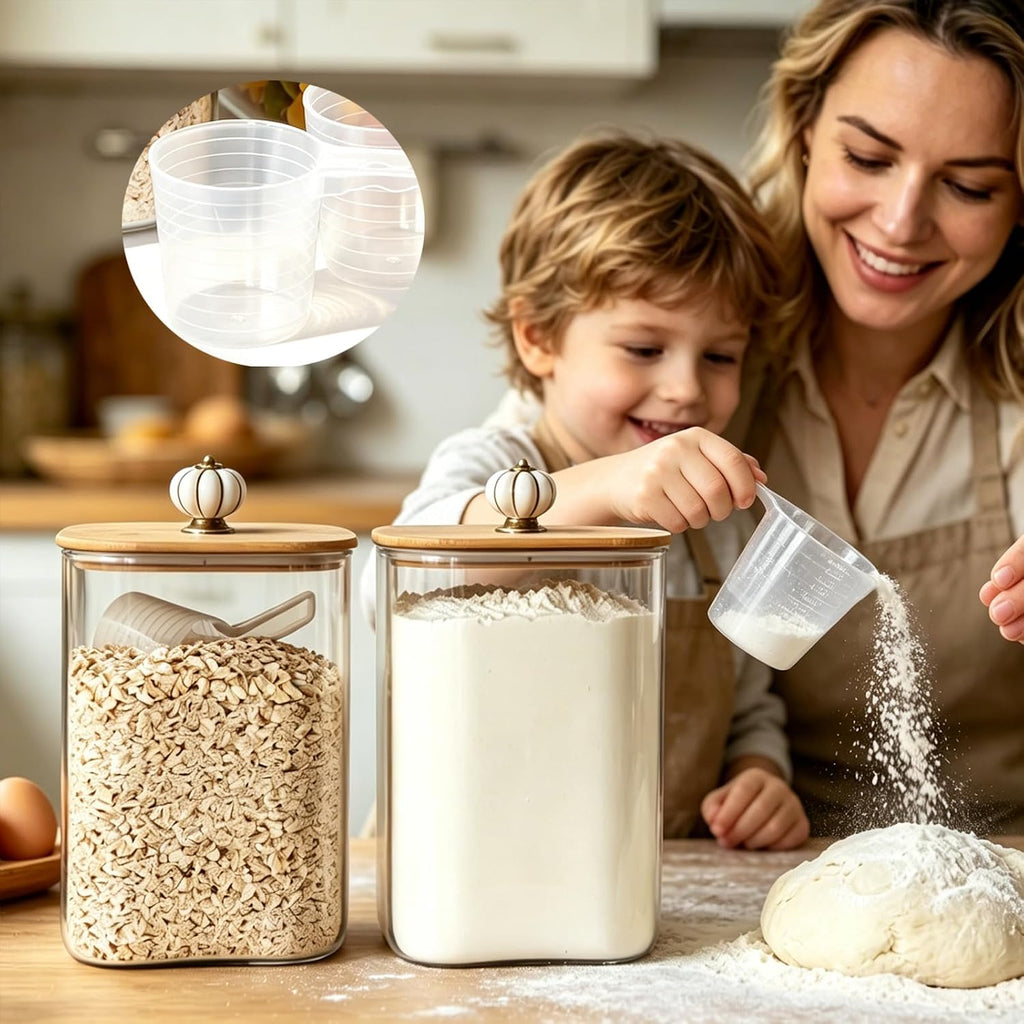 Etolies 2-Pack Large Borosilicate Glass Pantry Jars with Lids & Handle, 3.7 Qt (120 oz) BPA-Free Square Food Storage Containers for Flour, Cereal, Rice, Pasta, Oats, Sugar & Coffee