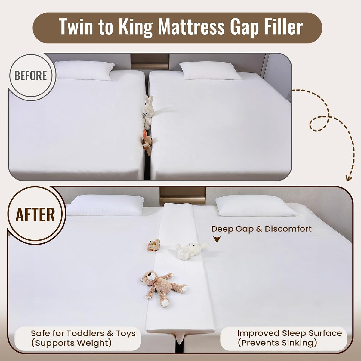 Vekkia 80”×12”Wide & Thin Split King Gap Filler for Adjustable Bed