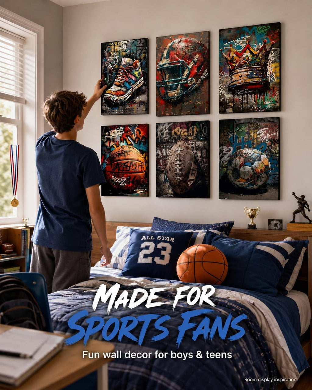 Sports Graffiti Wall Art, Basketball Football Wall Decor, Set of 6,8x10 in