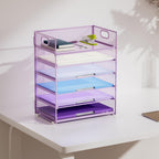 Marbrasse 2 Pack Desk Organizer with Handle, 6 Tier Paper Letter Tray, Mesh Desk File Organizer for Office, School and Home - Purple