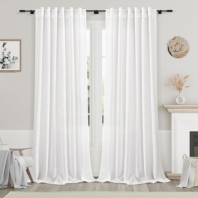 Nanspring White Linen Curtains 90 Inches Long by Nanspring