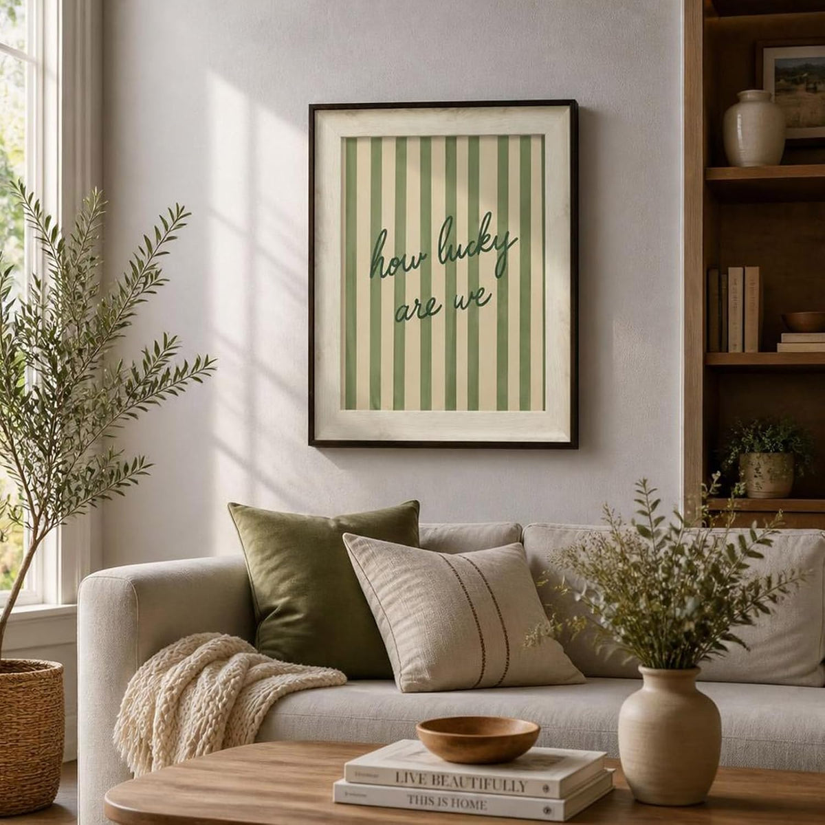 razliubit Green Cute Framed Wall Art Prints, Replaceable Wall Decors for Room Aesthtic, Small Framed Artwork Oil Painting for Bedroom Bathroom Kitchen Office Decor(10"x12")