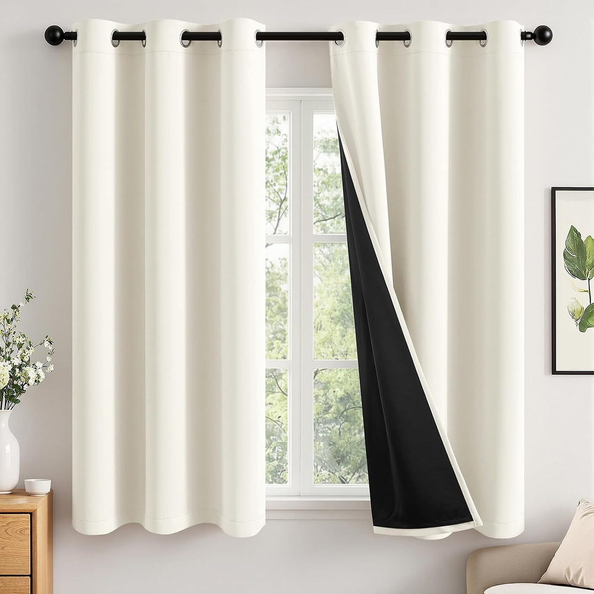 MIULEE Beige White 100% Blackout Curtains for Bedroom 40x63 Inch Long
