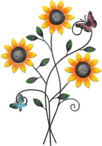 Metal Sunflower Wall Decor with Butterfly 3D Colorful Outdoor Wall Art