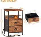 Furologee Nightstand with Charging Station for Dorm, 2 Fabric Drawers