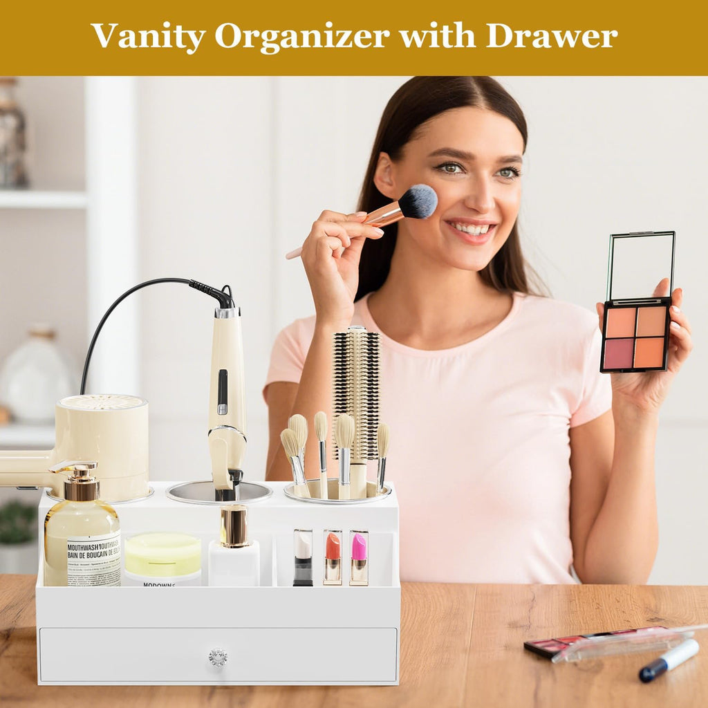 White Hot Hair Styling Tool Organizer with Drawer & 3 Cooling Cups