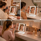 Makeup Mirror with Lights, Rechargeable Trifold 1X/2X/3X Magnification
