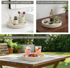 Round Solid Concrete Tray, Fluted Centerpiece for Coffee Table Decor 13"