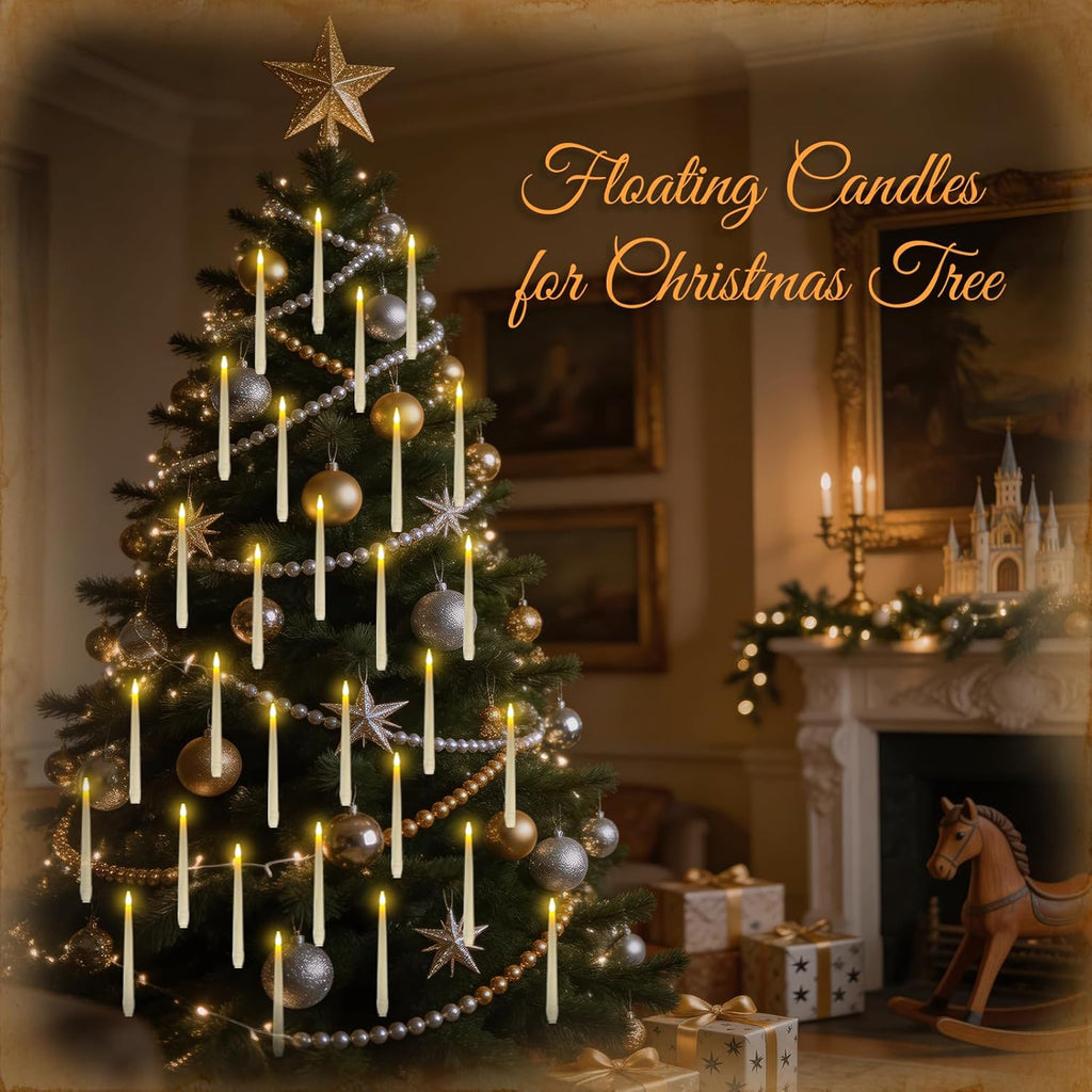 Homemory 20PCS Floating Candles with Wand Remote, Flameless Hanging Taper Candle with Flickering Warm Light, Battery Operated Magic Deco Candles for Halloween, Christmas, Birthday, Indoor Decor