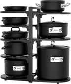 Adjustable Heavy Duty Pots and Pans Organizer Under Cabinet, 8-Tier Pot and Pan Organizers Inside Cabinet, Kitchen Cabinet Organizers and Storage, Black