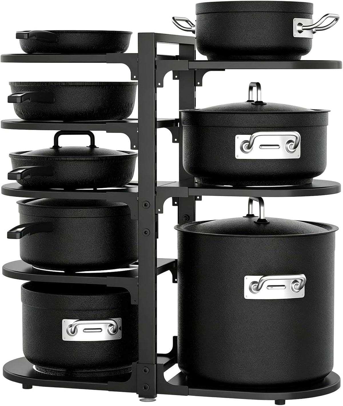 Adjustable Heavy Duty Pots and Pans Organizer Under Cabinet, 8-Tier Pot and Pan Organizers Inside Cabinet, Kitchen Cabinet Organizers and Storage, Black