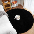 Ghouse Faux Rabbit Fur Round Rug 8ft Black Round Rugs - Image 2