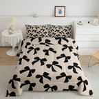 Feelyou Bow Comforter Set Toddler Size Elegant Bedding Set for Kids Boys Girls Kawaii Bow Duvet Quilt Black Bedroom Decor 2 Pcs with 1 Pillow Cases
