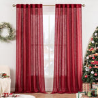 MIULEE Burgundy Red Linen Curtains 96 Inch Long by MIULEE