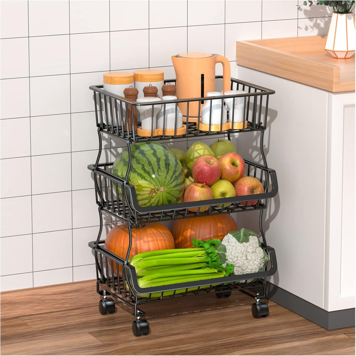 Gsiekare 5 Tier Fruit and Vegetable Basket for Kitchen with Wheels