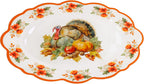 ceiba tree Thanksgiving Fall Turkey Platter Serving Tray Dish Reusable Melamine Large 16 X 12.6 inch Harvest Autumn Oval Plate for Party Tableware Holiday Buffet Friendsgiving Snacks Appetizers