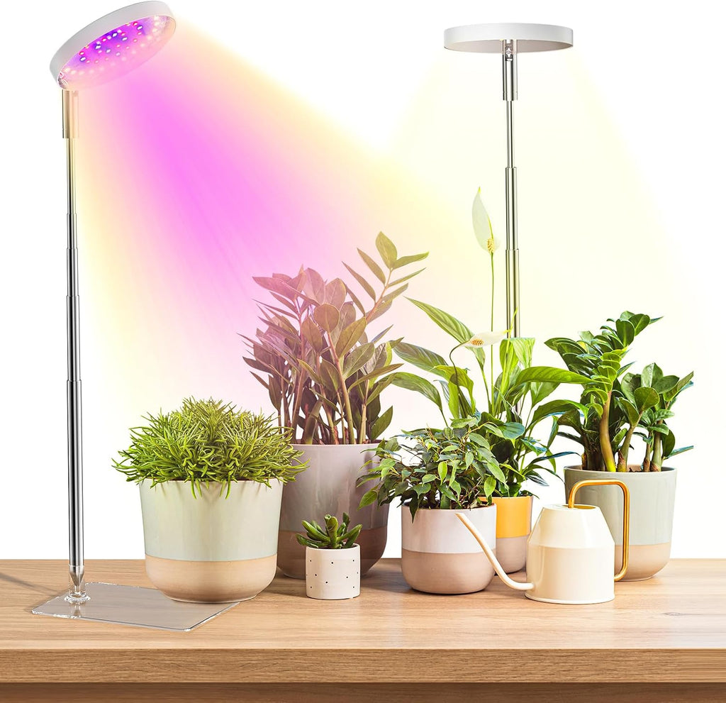 Grow Lights for Indoor Plants Full Spectrum, 48 LEDs Plant Light for Indoor Plants with 2 Mounting Options, 3 Optional Spectrums, 3/9/12Hrs, 10 Brightness, 7"-26" Height Adjustable (Black)