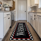 Laundry Room Rug Runner 20"X49" Non Slip TPRback Laundry Rugs for Laundry Decor Bordered Design Washable Runner Rugs for Kitchen Floor Laundry Room Bathroom Hallway Entryway Area Rugs-Black Plaid