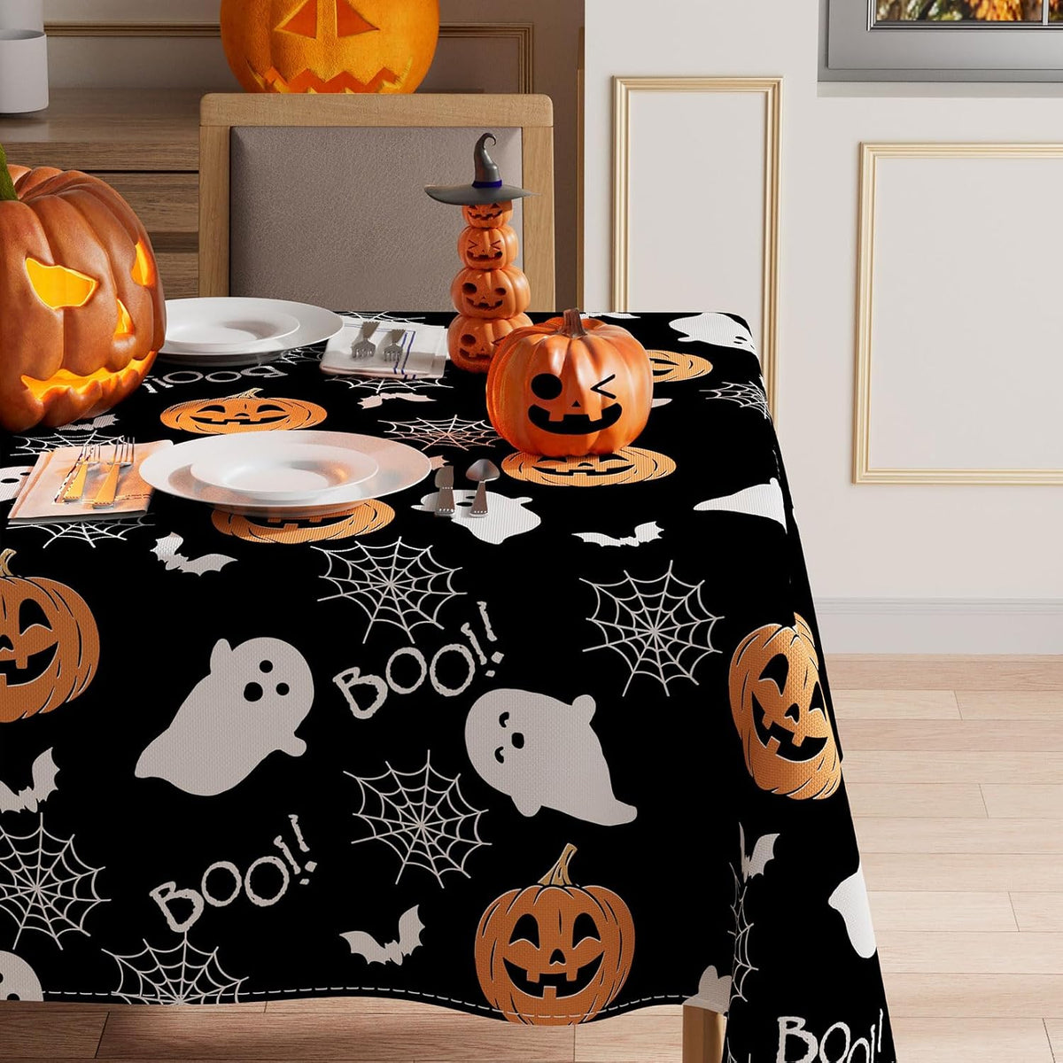 XCHI Halloween Spooky Ghost Rectangle Tablecloth Decorations 60x84 Inch
