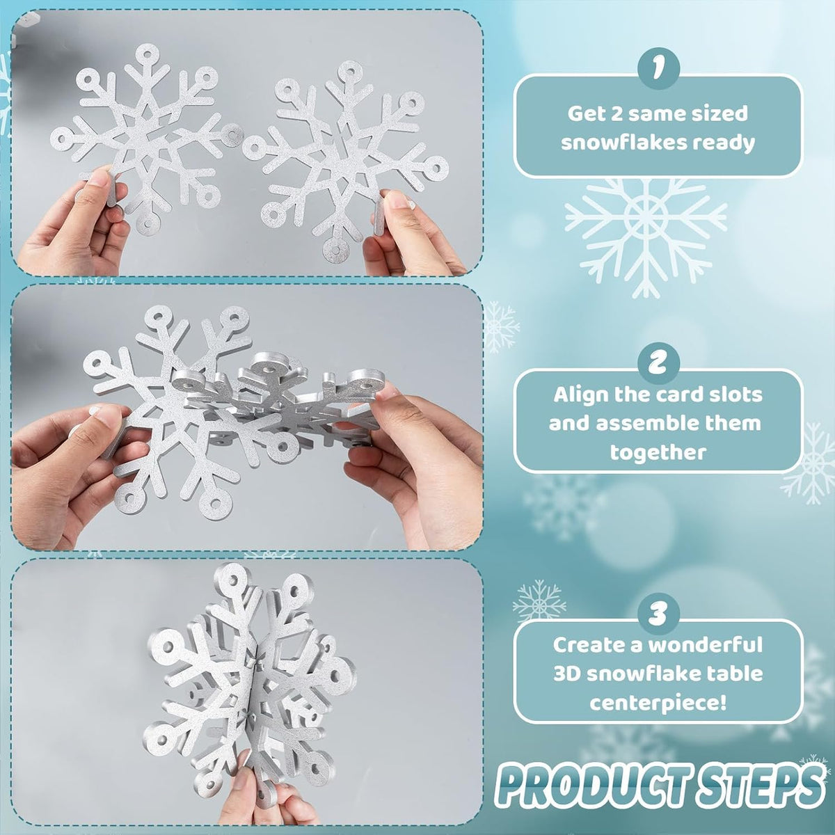 Wooden Snowflake Decorations, 3D Christmas Table Decorations, Set of 6