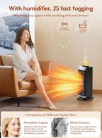 Space Heaters for Indoor Use, Staholz Portable Heater with Humidifier/Ambient Light, Family-Safe Electric Heaters with Thermostat,12H Timer,70° Oscillation,Ultra-Quiet for Home Office (Silver)