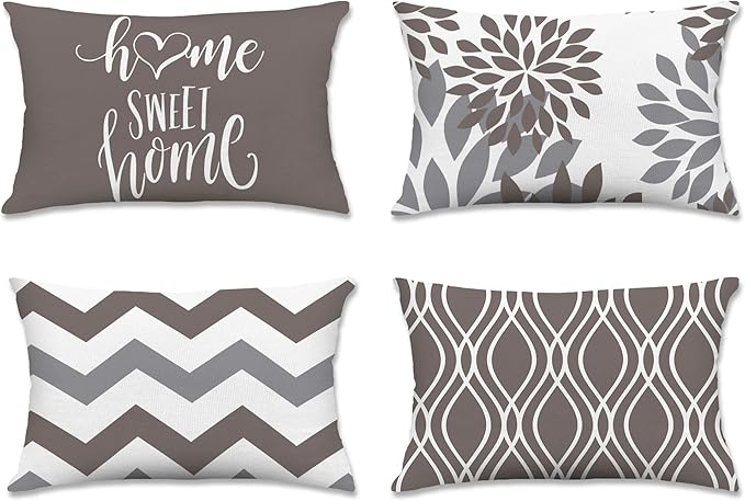 Hexagram Geometric Grey Pillow Covers 12x20 Set of 4, Decorative Outdoor Boho by Hexagram