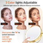 Vanity Mirror with Lights, 9'' Lighted Makeup Mirror, 1X/20X Double Sided Magnifying Mirror, 5000mAh Rechargeable, 3 Color Dimmable LED, 360° Rotation Desk Mirror for Makeup & Skincare, Gold